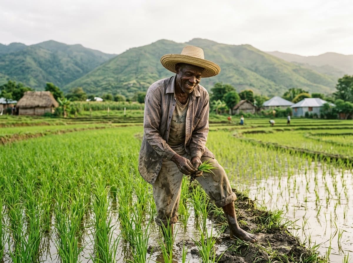 Agriculteur haïtien dans les rizières de la vallée de l'Artibonite